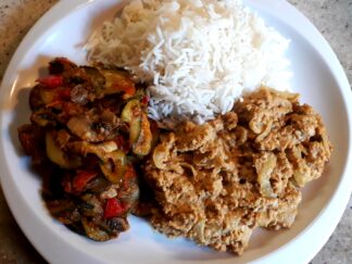 Seitan coriandre et cumin, riz basmati et poêlée de légumes (4 personnes)